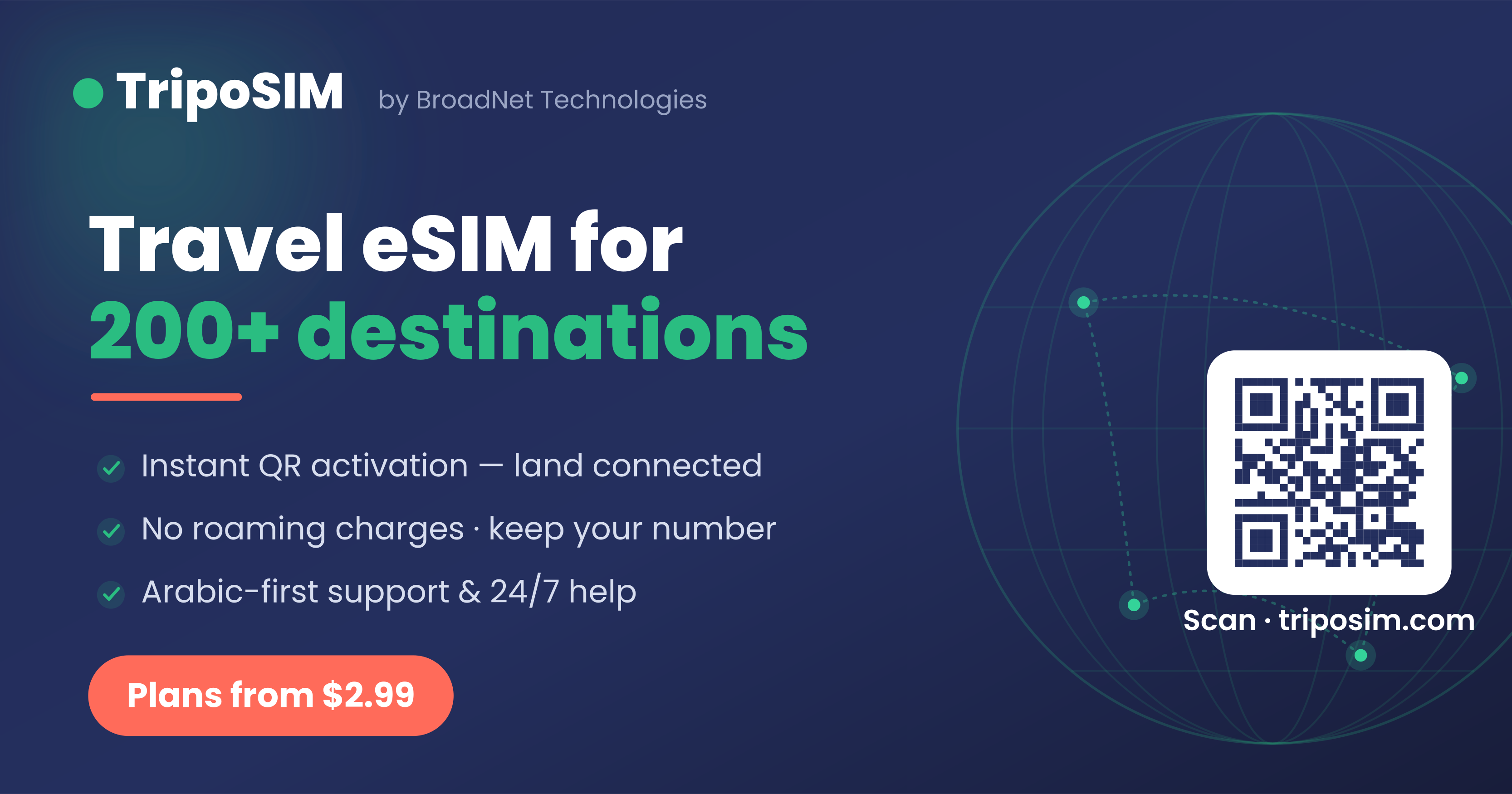 TripoSIM travel eSIM — hero graphic